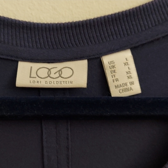 LOGO BY LORI GOLDSTEIN Navy Blue Pullover Short Sleeve Split Back Tunic - Picture 2 of 13